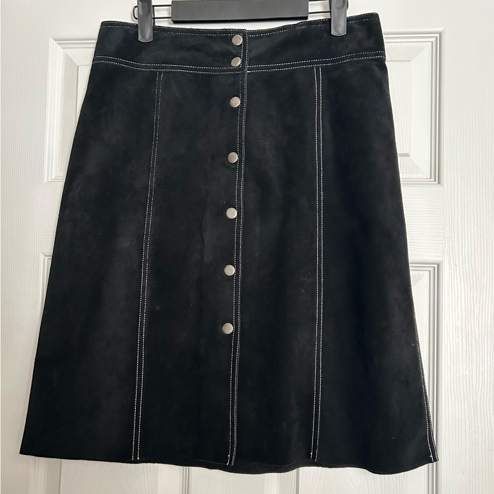 Theory Black Full Suede A Line Skirt Sz 6 Tough Elegance Retro Edgy